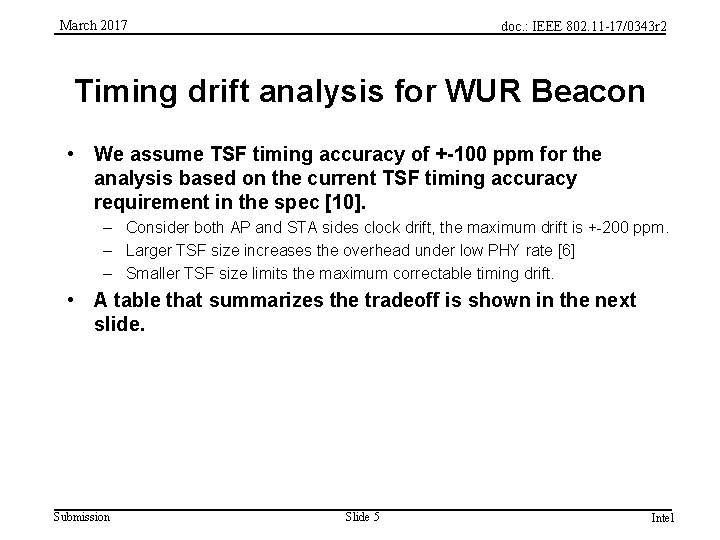 March 2017 doc. : IEEE 802. 11 -17/0343 r 2 Timing drift analysis for