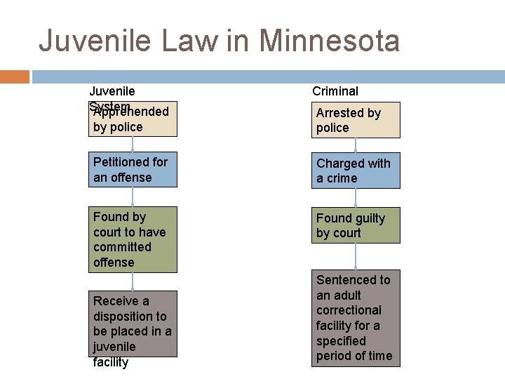 Juvenile Law in Minnesota Juvenile System Apprehended Criminal System Arrested by by police Petitioned