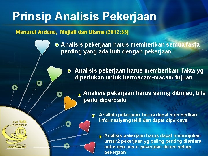 Prinsip Analisis Pekerjaan Menurut Ardana, Mujiati dan Utama (2012: 33) Analisis pekerjaan harus memberikan