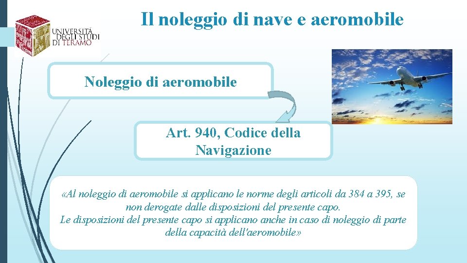 Il noleggio di nave e aeromobile Noleggio di aeromobile Art. 940, Codice della Navigazione