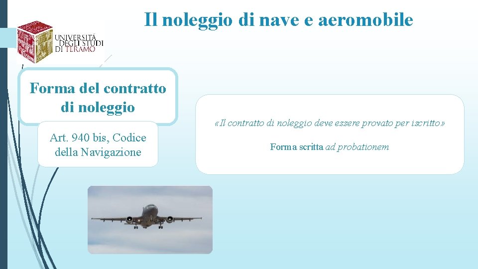 Il noleggio di nave e aeromobile Forma del contratto di noleggio «Il contratto di