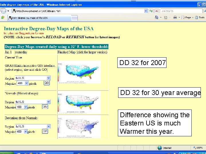 DD 32 for 2007 DD 32 for 30 year average Difference showing the Eastern