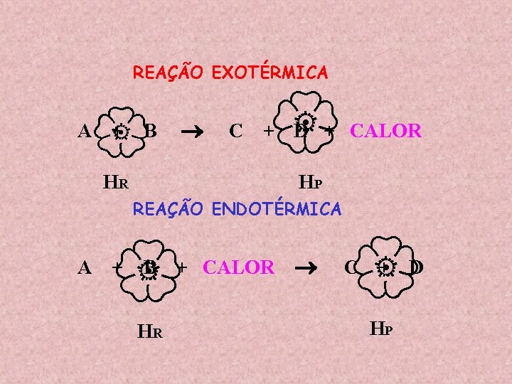 REAÇÃO EXOTÉRMICA A + B HR C + D + CALOR HP REAÇÃO ENDOTÉRMICA