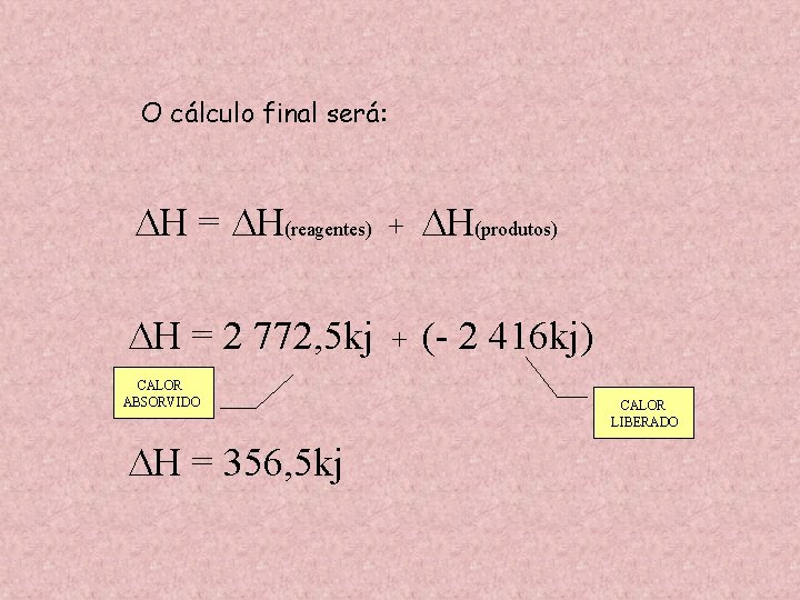 O cálculo final será: H = H(reagentes) + H(produtos) H = 2 772, 5