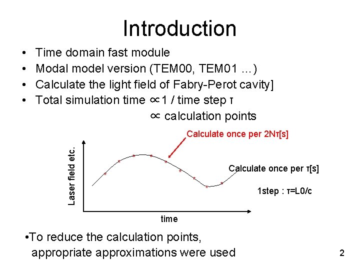 Introduction • • Time domain fast module Modal model version (TEM 00, TEM 01