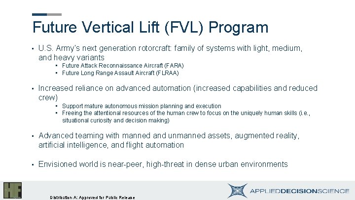 Future Vertical Lift (FVL) Program • U. S. Army’s next generation rotorcraft: family of