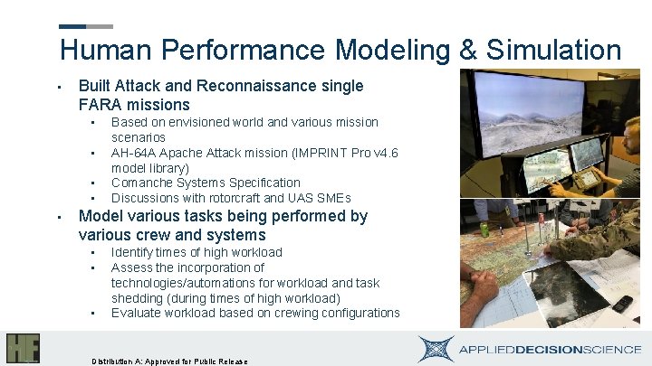 Human Performance Modeling & Simulation • Built Attack and Reconnaissance single FARA missions •