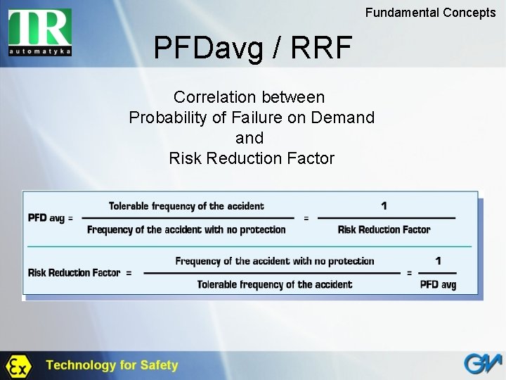 Fundamental Concepts PFDavg / RRF Correlation between Probability of Failure on Demand Risk Reduction