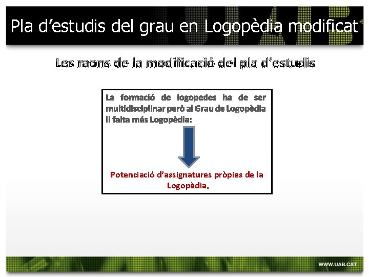 Pla d’estudis del grau en Logopèdia modificat Les raons de la modificació del pla