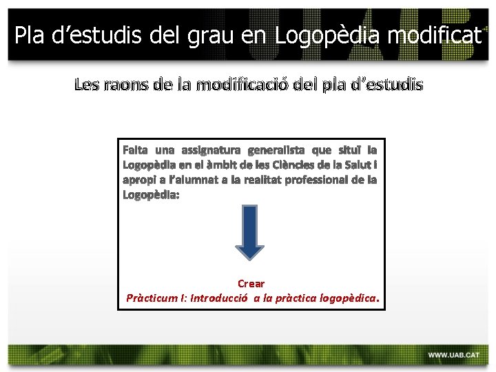 Pla d’estudis del grau en Logopèdia modificat Les raons de la modificació del pla