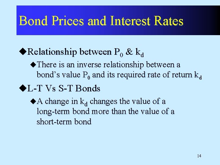 Bond Prices and Interest Rates u. Relationship between P 0 & kd u. There