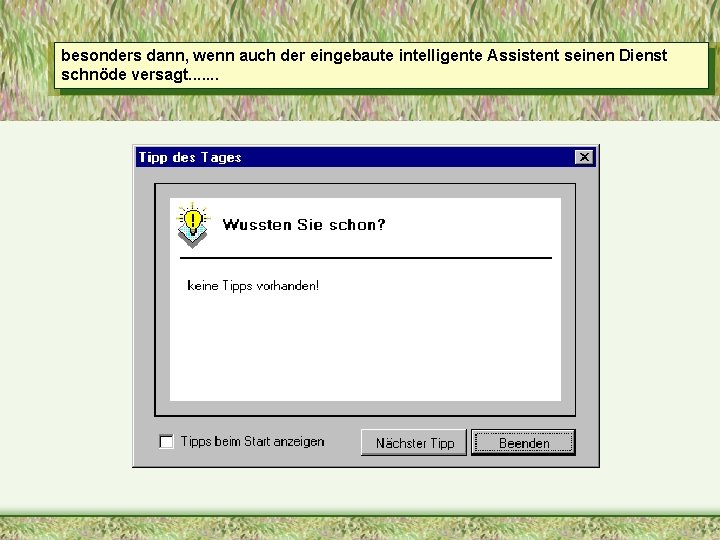 besonders dann, wenn auch der eingebaute intelligente Assistent seinen Dienst schnöde versagt. . .