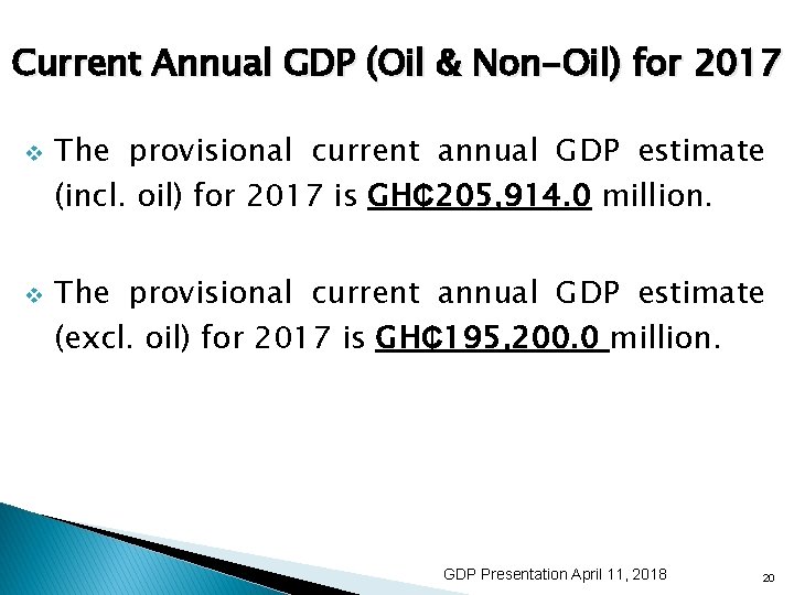 Current Annual GDP (Oil & Non-Oil) for 2017 v v The provisional current annual