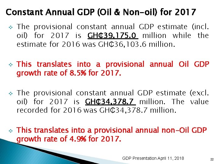 Constant Annual GDP (Oil & Non-oil) for 2017 v v The provisional constant annual