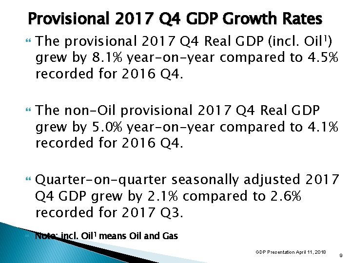 Provisional 2017 Q 4 GDP Growth Rates The provisional 2017 Q 4 Real GDP