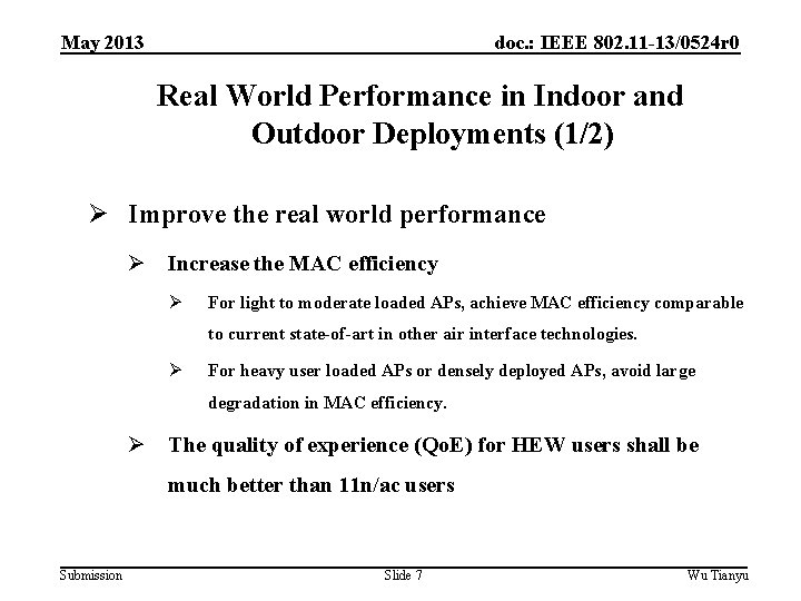 May 2013 doc. : IEEE 802. 11 -13/0524 r 0 Real World Performance in