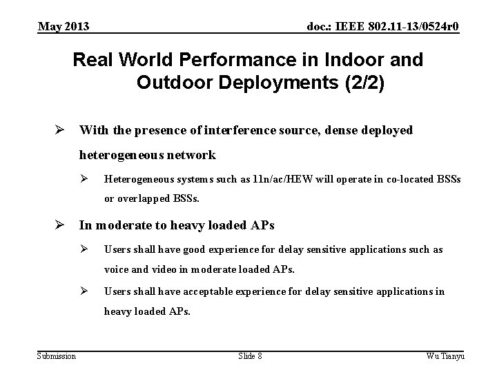 May 2013 doc. : IEEE 802. 11 -13/0524 r 0 Real World Performance in