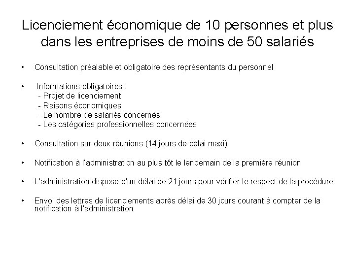 Licenciement économique de 10 personnes et plus dans les entreprises de moins de 50