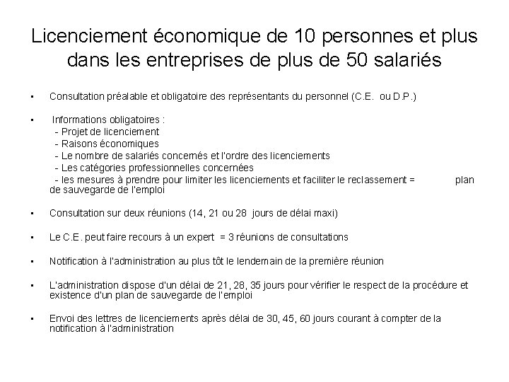 Licenciement économique de 10 personnes et plus dans les entreprises de plus de 50