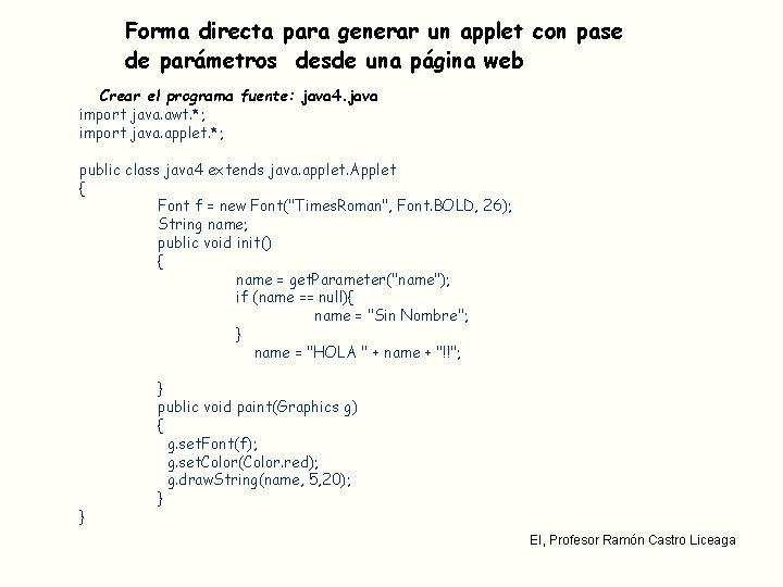 Forma directa para generar un applet con pase de parámetros desde una página web