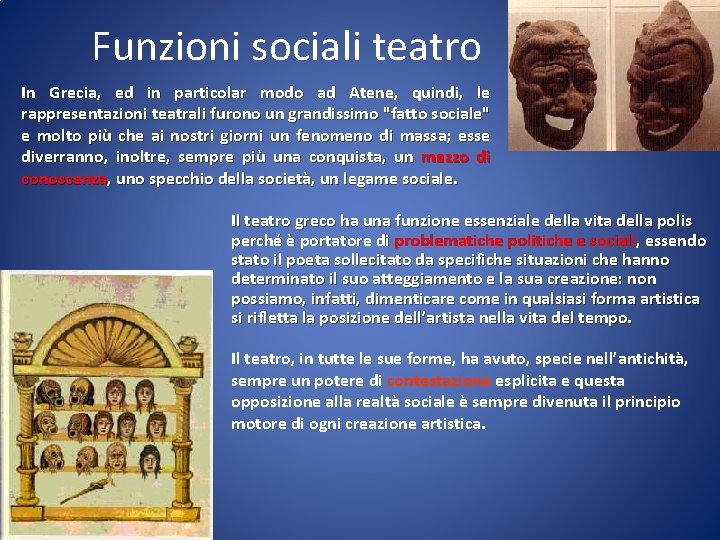 Funzioni sociali teatro In Grecia, ed in particolar modo ad Atene, quindi, le rappresentazioni