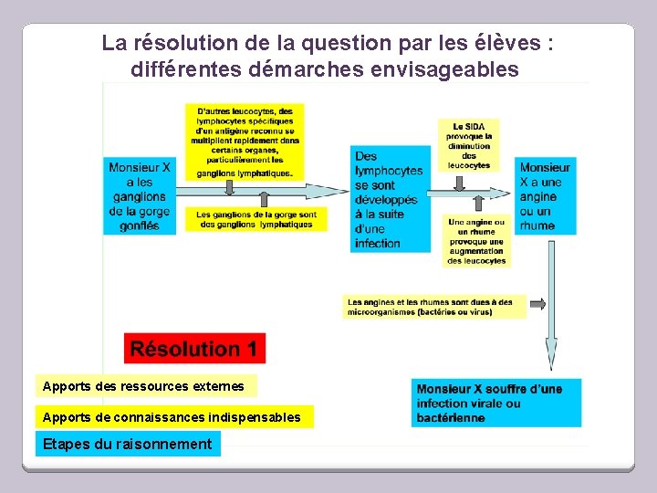 La résolution de la question par les élèves : différentes démarches envisageables Apports des