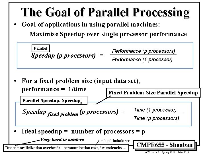 The Goal of Parallel Processing • Goal of applications in using parallel machines: Maximize