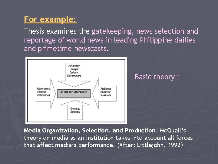 For example: Thesis examines the gatekeeping, news selection and reportage of world news in