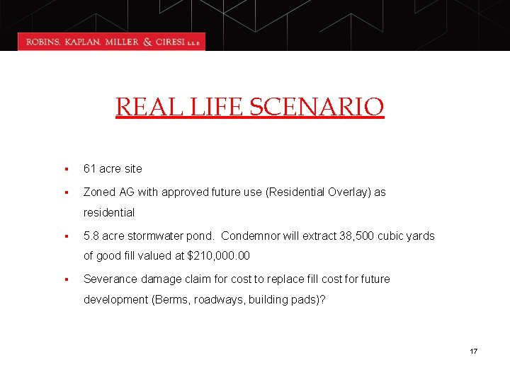 REAL LIFE SCENARIO § 61 acre site § Zoned AG with approved future use