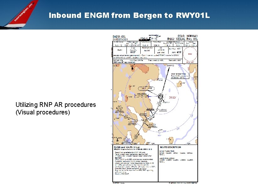 Inbound ENGM from Bergen to RWY 01 L Utilizing RNP AR procedures (Visual procedures)
