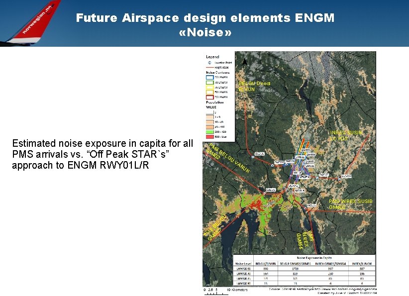 Future Airspace design elements ENGM «Noise» BELGU Direct ELVUN Estimated noise exposure in capita