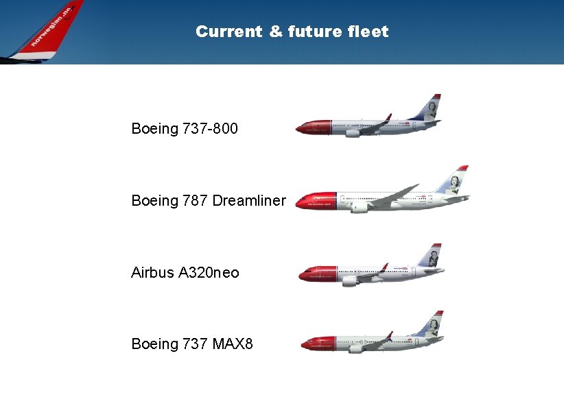 Current & future fleet Boeing 737 -800 Boeing 787 Dreamliner Airbus A 320 neo