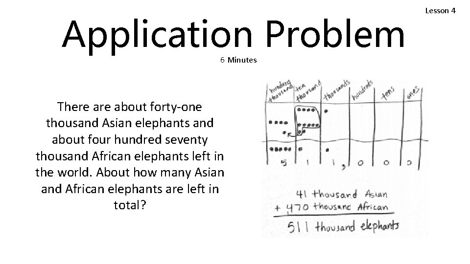 Application Problem 6 Minutes There about forty-one thousand Asian elephants and about four hundred