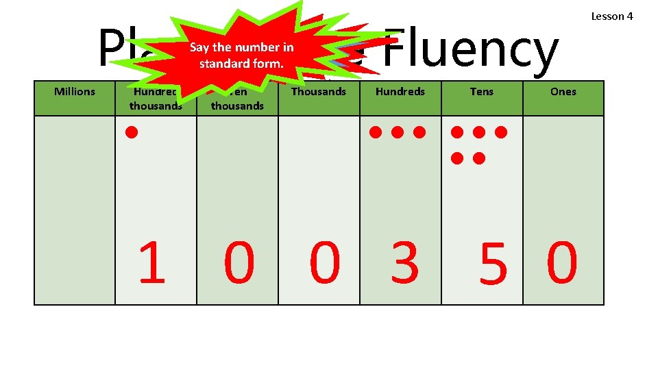 Place Value Fluency Say the in in Saynumber the number unit form. standard form.