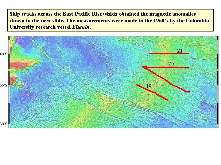 Ship tracks across the East Pacific Rise which obtained the magnetic anomalies shown in