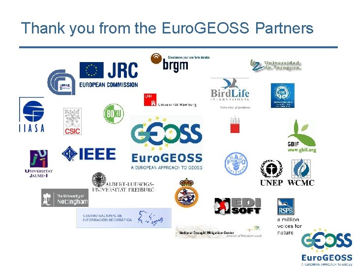 Thank you from the Euro. GEOSS Partners 