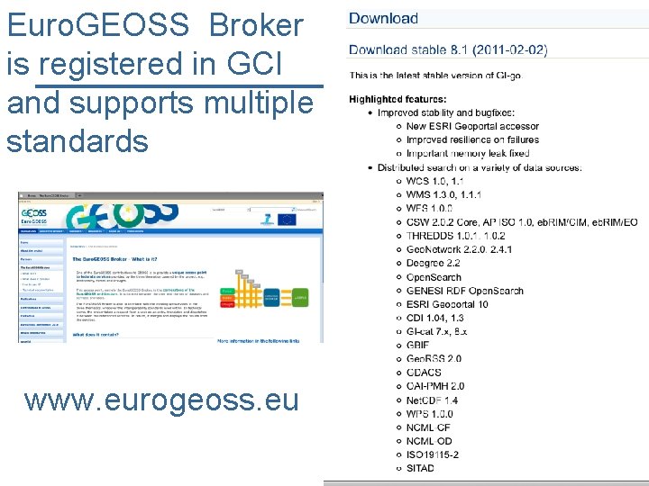 Euro. GEOSS Broker is registered in GCI and supports multiple standards www. eurogeoss. eu