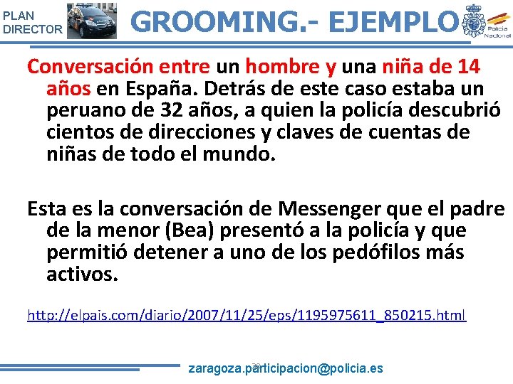 PLAN DIRECTOR GROOMING. - EJEMPLO Conversación entre un hombre y una niña de 14