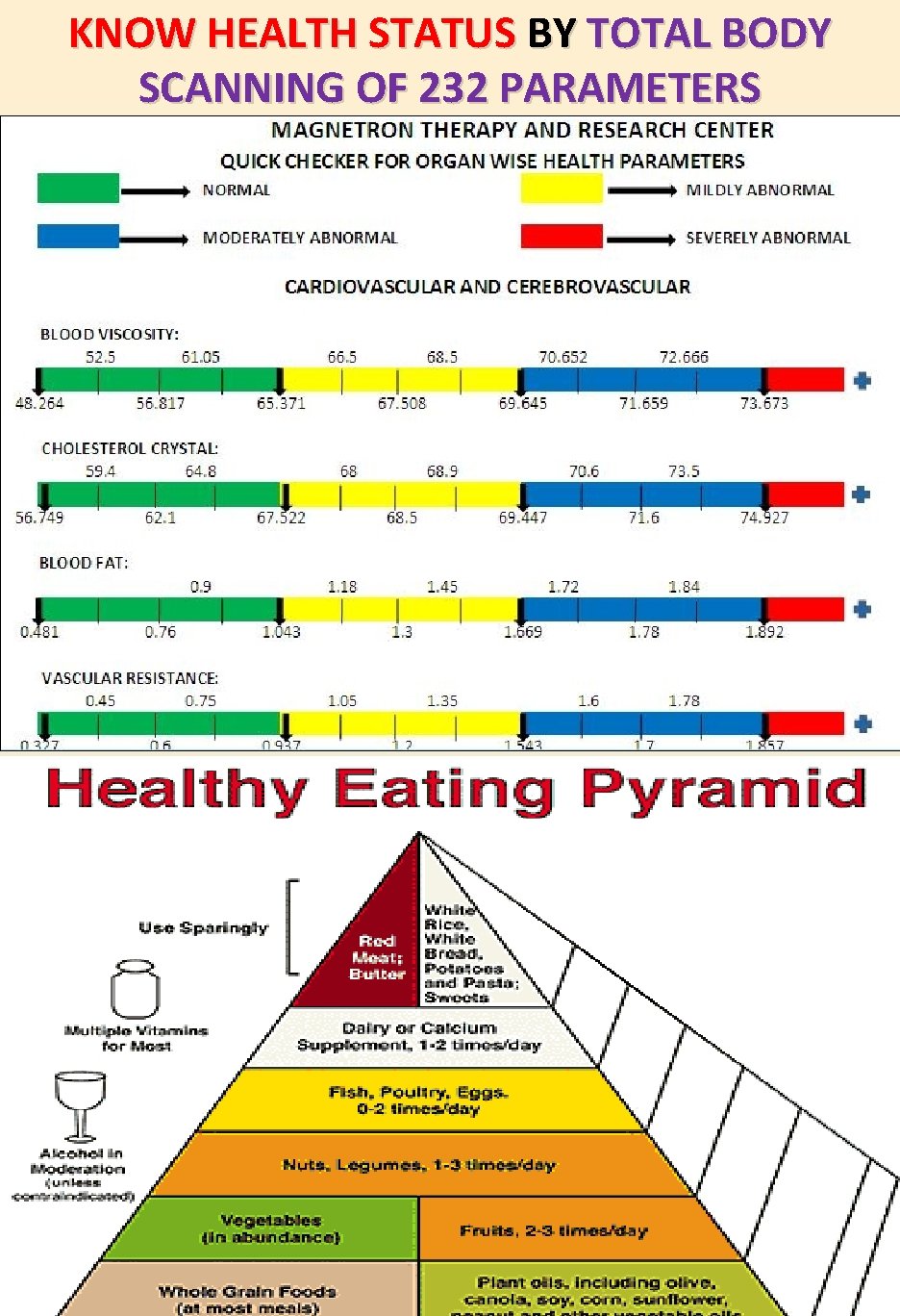 KNOW HEALTH STATUS BY TOTAL BODY SCANNING OF 232 PARAMETERS 