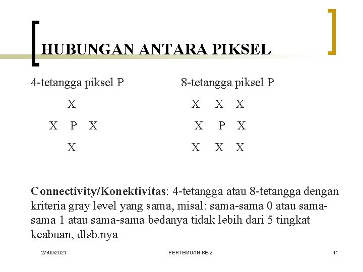 HUBUNGAN ANTARA PIKSEL 4 -tetangga piksel P X X 8 -tetangga piksel P X