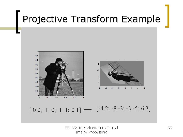 Projective Transform Example [ 0 0; 1 1; 0 1] [-4 2; -8 -3;