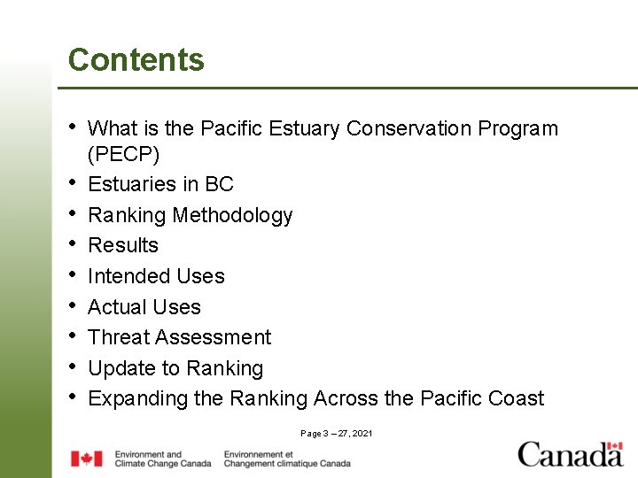 Contents • What is the Pacific Estuary Conservation Program • • (PECP) Estuaries in