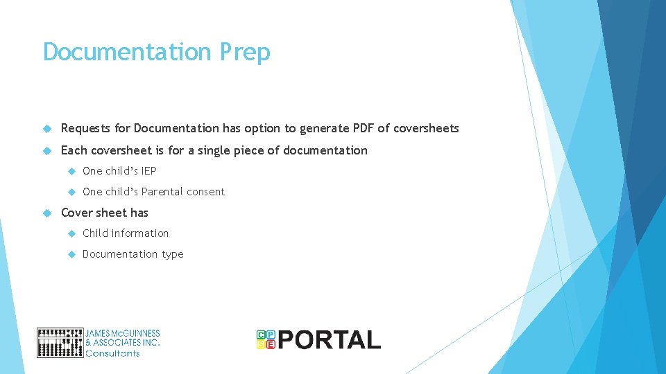 Documentation Prep Requests for Documentation has option to generate PDF of coversheets Each coversheet