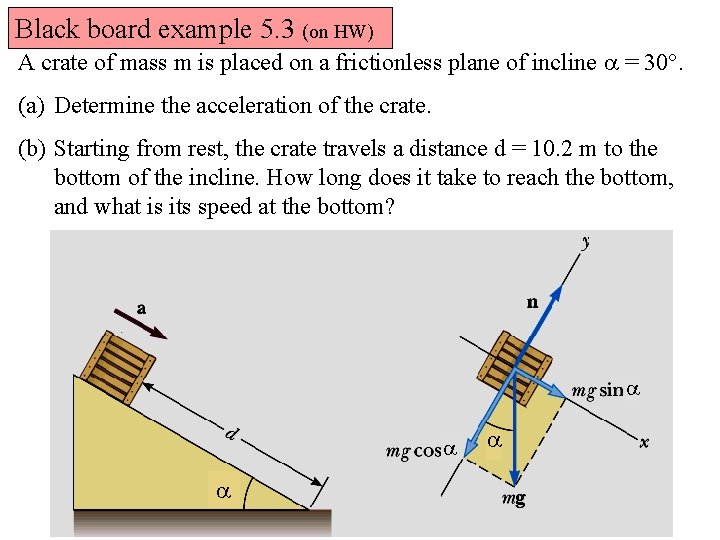 Black board example 5. 3 (on HW) A crate of mass m is placed