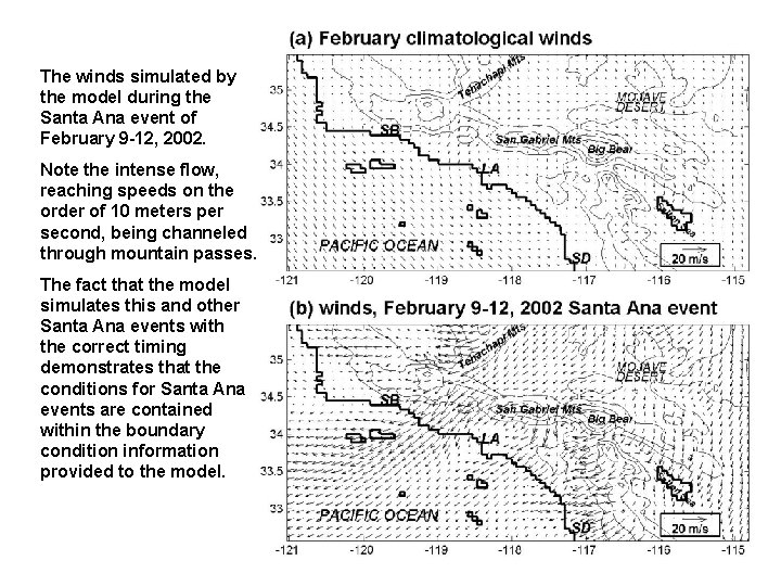 The winds simulated by the model during the Santa Ana event of February 9