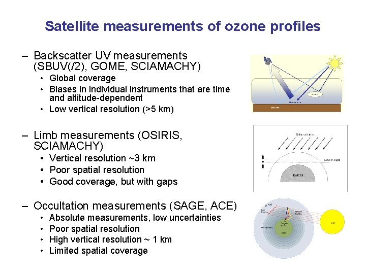 Satellite measurements of ozone profiles – Backscatter UV measurements (SBUV(/2), GOME, SCIAMACHY) • Global