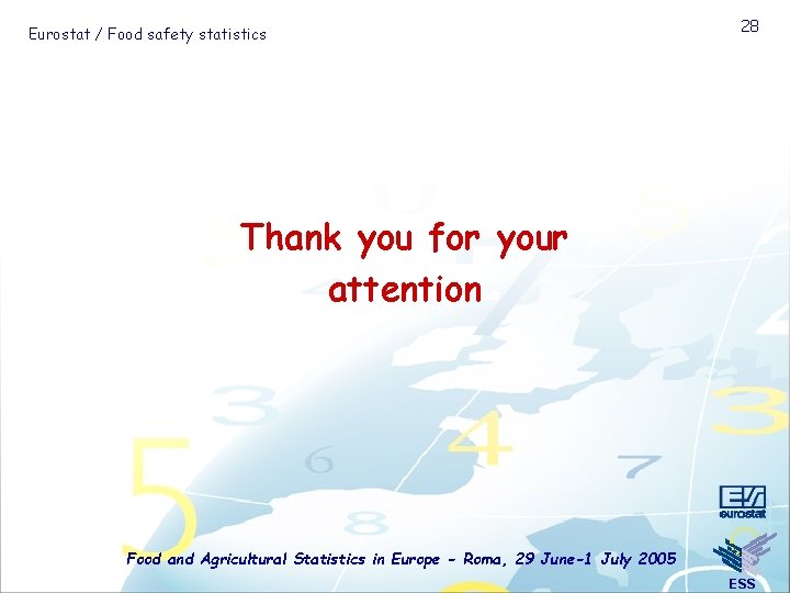 Eurostat / Food safety statistics 28 Thank you for your attention Food and Agricultural