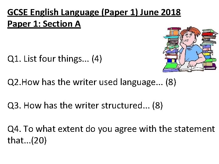 GCSE English Language (Paper 1) June 2018 Paper 1: Section A Q 1. List