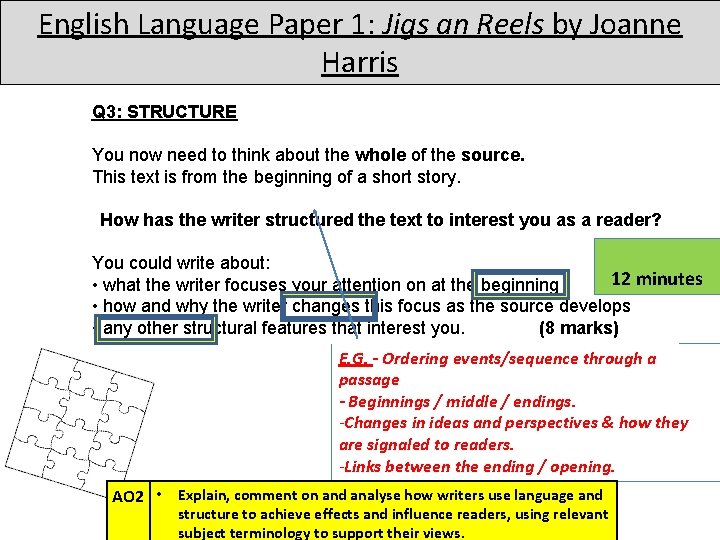 English Language Paper 1: Jigs an Reels by Joanne Harris Q 3: STRUCTURE You