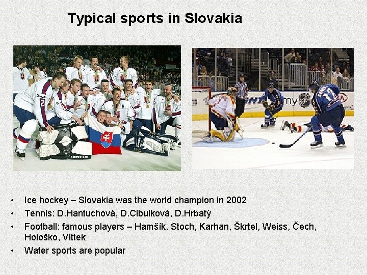 Typical sports in Slovakia • • Ice hockey – Slovakia was the world champion